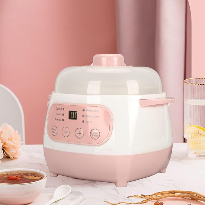 1L Electric Stew Pot 200W Versatile Cooker with Anti Dry Burn Intelligent Reservation Compact Size for Porridge Rice Soup Cooker (US Plug 110V)
