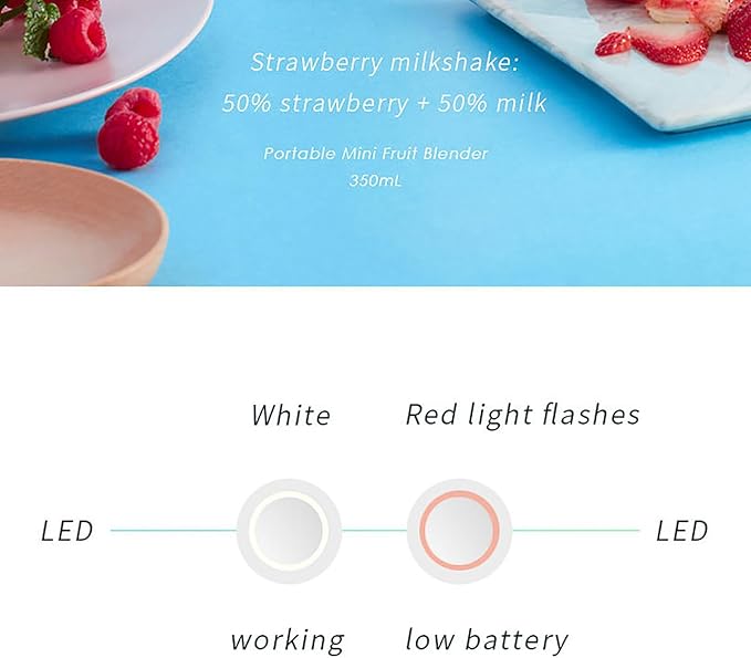 Portable Blender Cup Personal Size Juicer with 350ml Capacity and 4 Blades Excellent Mixing Ability and Easy to Clean USB Magnetic Charging for Breakfast Travel Vacation Work Gym