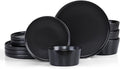 Vesteel Dinnerware Sets for 4 12Pcs Stoneware Plates and Bowls Sets Elegant Tableware set for Home Restaurant Chip &amp Scratch Resistant Dishes Set Black