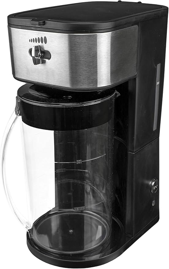 Iced Tea and Coffee Maker with 64oz Pitcher – Automatic Brewer with Strength Selector Reusable Filter and Auto Shut Off (Black)