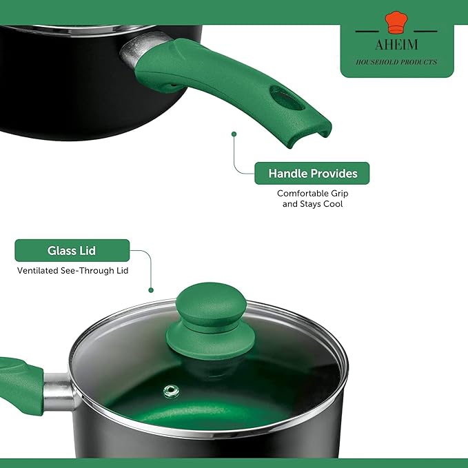 Pots and Pans Set Aluminum Nonstick Cookware Set Fry Pans Casserole with Lid Sauce Pan and Utensils 11 Piece Cooking Set (Green)
