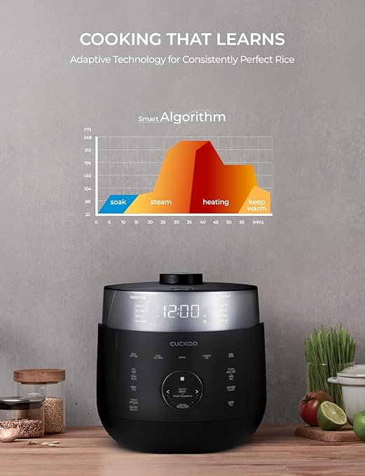CUCKOO Twin Pressure Rice Cooker 6-Cup Uncooked / 12-Cup Cooked with Induction Heating Technology 19 Menu Modes with Voice Guide Full Stainless Steel Inner Pot Black (CRP-LHTAR0609FB)