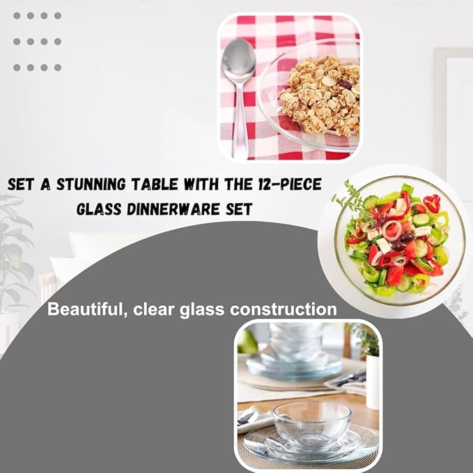SEDLAV Round Clear Glass Dinnerware Set (12 Pieces)