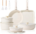 JEETEE 25pcs Pots and Pan Set Non StickDetachable Handle Cookware SetInduction Cooking &amp RV Camping Stackable Pots PansHealthy Kitchen Cookware Set PFAS/PFOA Free Beige