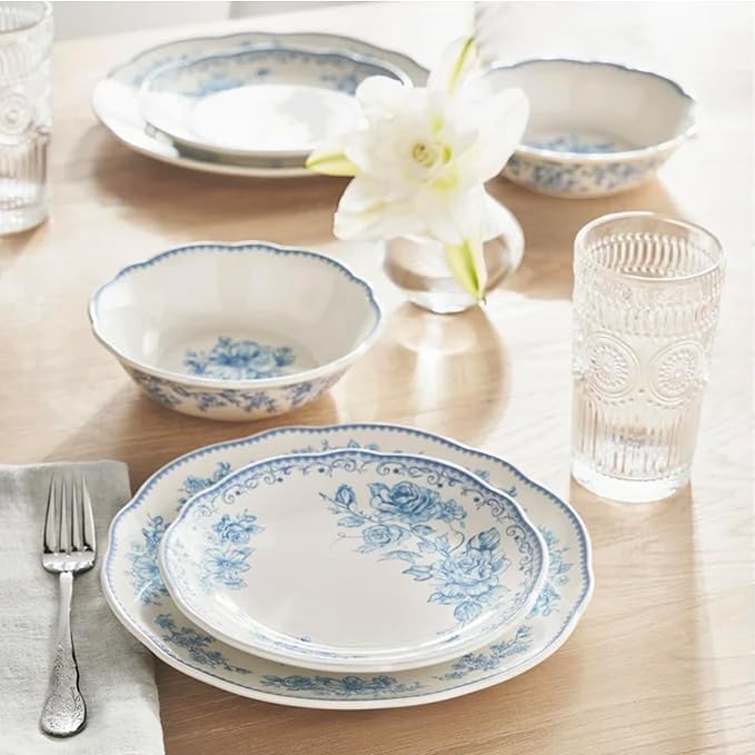 Vintage inspired Agatha Blue 12-Piece Stoneware Dinnerware Set