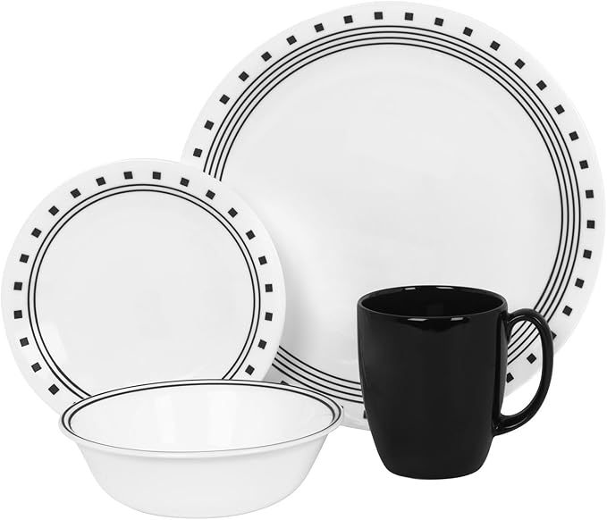 WORLD KITCHEN Corelle 16 Piece Livingware City Block Set Black