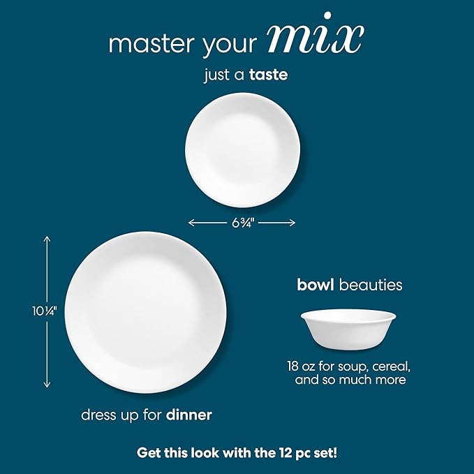 12-Piece Premium Triple-Layer Glass Dinnerware Set Service for 4 Crisp Winter Frost White Design Chip and Crack Resistant Tableware for Daily Dining Dishwasher and Microwave Safe Kitchen Essential