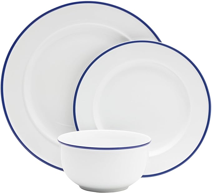 Everyday White by Fitz and Floyd Bistro Blue Band 12 Piece Dinnerware Set Service for 4