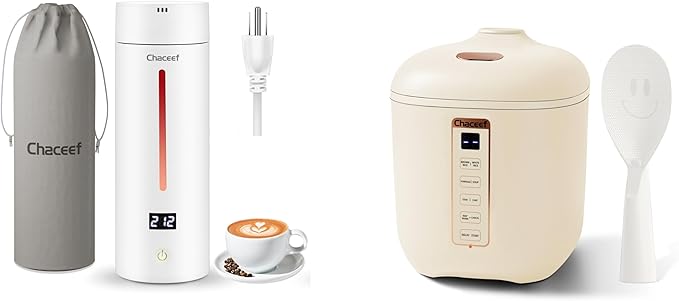 CHACEEF 1.2L Mini Rice Cooker &amp 350ml Travel Electric Kettle
