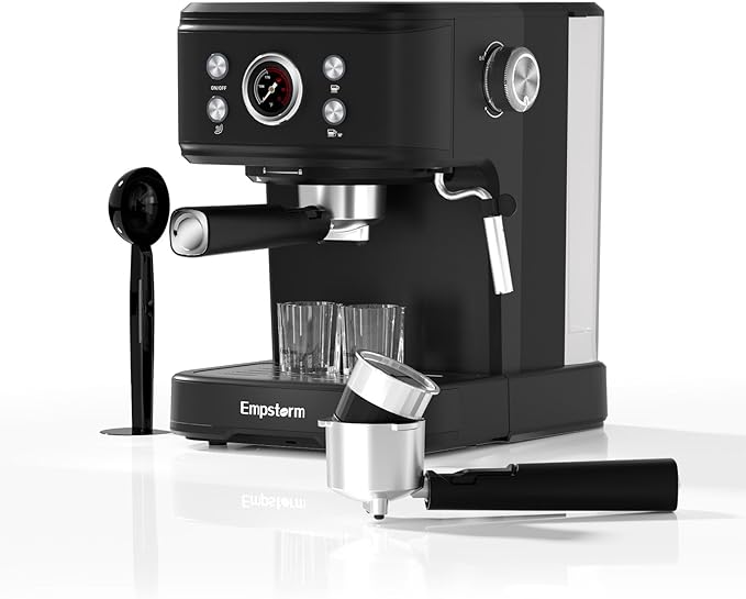 Espresso Machine 20 Bar Latte Coffee Makers 2 IN 1 Professional Cappuccino Machine and Milk Frother Steam Wand Compatible for NS Original Capsules &amp2 Pack Shot Glasses Measuring Cup 2oz Es