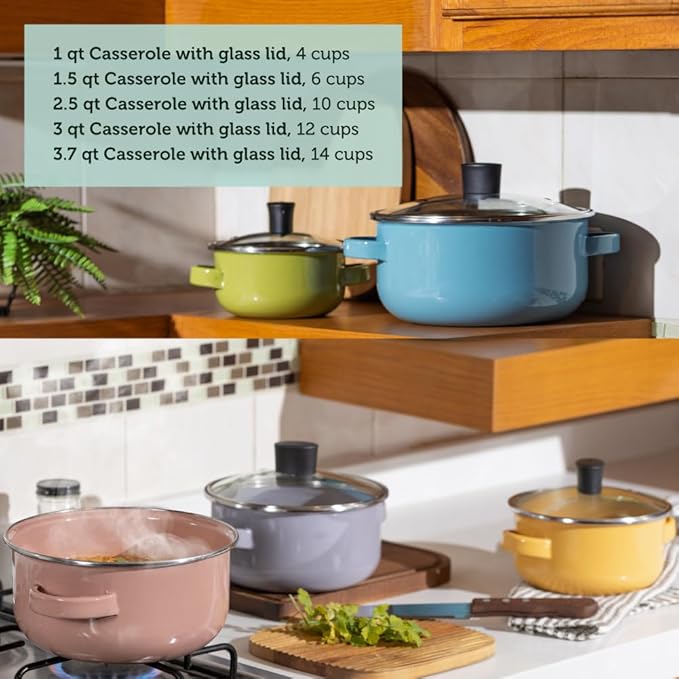 Cinsa 10-Piece Pot Set – Premium Enamel on Steel Pots with Lids Compatible with Electric Induction and Gas Stoves Multicolor