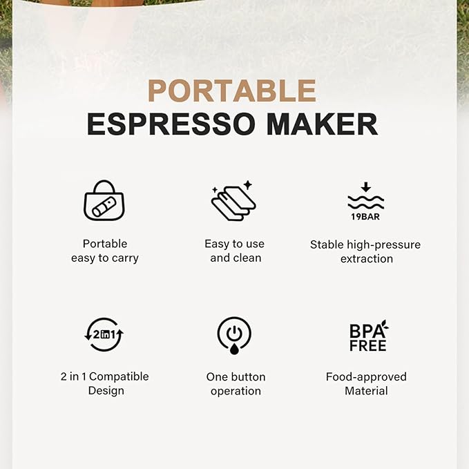 FILFEEL Portable Coffee Maker with Heating 19bar Pressure 100W Outdoor Coffee Machine for Travel for Cappuccino Latte Mocha Coffee Maker for Home (Red)