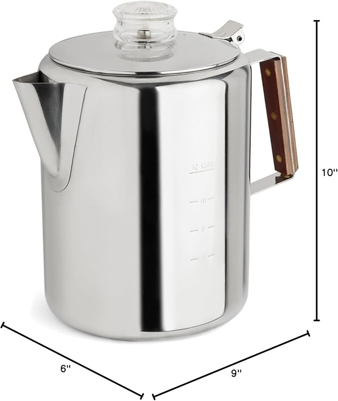 Rapid Brew Stainless Steel Stovetop Percolator Coffee Pot 12-Cup