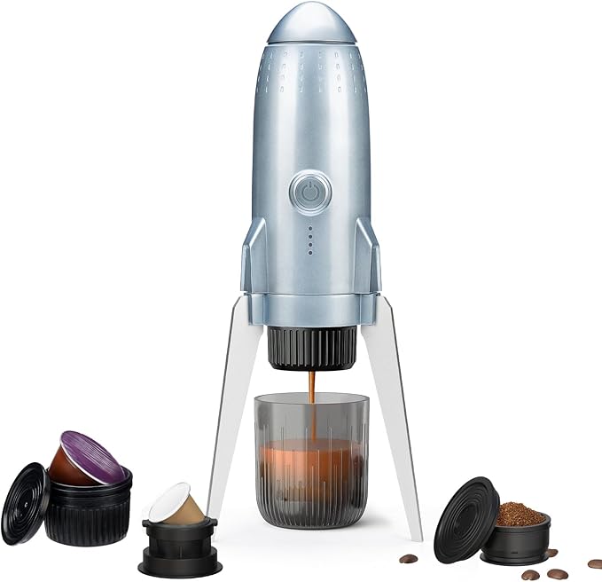 3 in 1 Portable Electric Espresso Machine On the Go with Detachable Coffee Stand Car Coffee Maker Self-Heating with USB-C For Travel Camping and Hiking With Ground Coffee &amp NES PRES*O/DG Pod