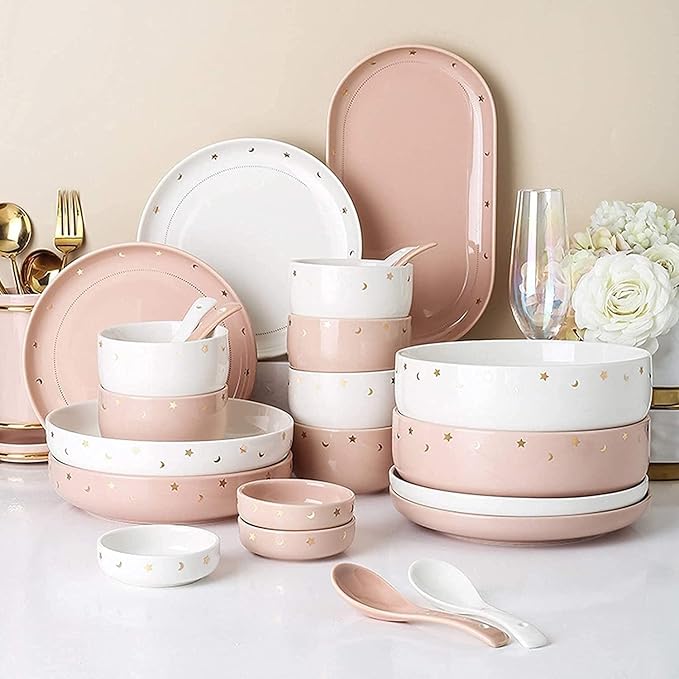 Dinnerware Sets - Luxury Gift Dishes Service Set 42 Pieces Simple Cereal Bowl and Steak Plate Set - Porcelain Dinnerware Set for Wedding Gifts and Family Gathering