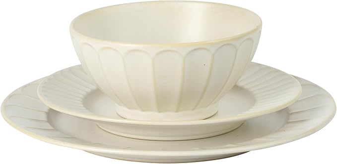 Gibson Elite Winchester Way 12-Piece Embossed Stoneware Dinnerware Set – Reactive Matte Glaze Durable Lightweight-Tech Plates &amp Bowls Everyday Dish Set Microwave &amp Dishwasher Safe – Off-Whi