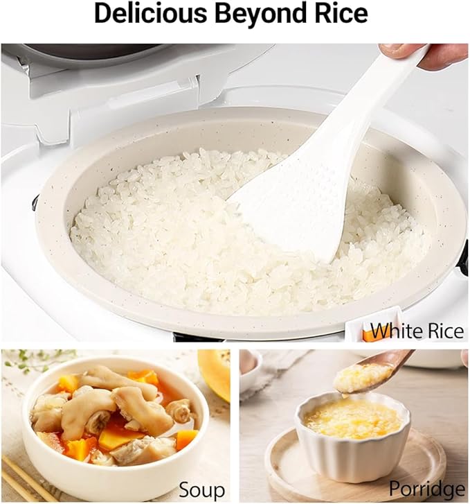 Joydeem Ceramic Rice Cooker FD20S-W 4 Cups Uncooked Rice Cookers with Pure Ceramic Inner Pot 24h Dealy Start 2L White