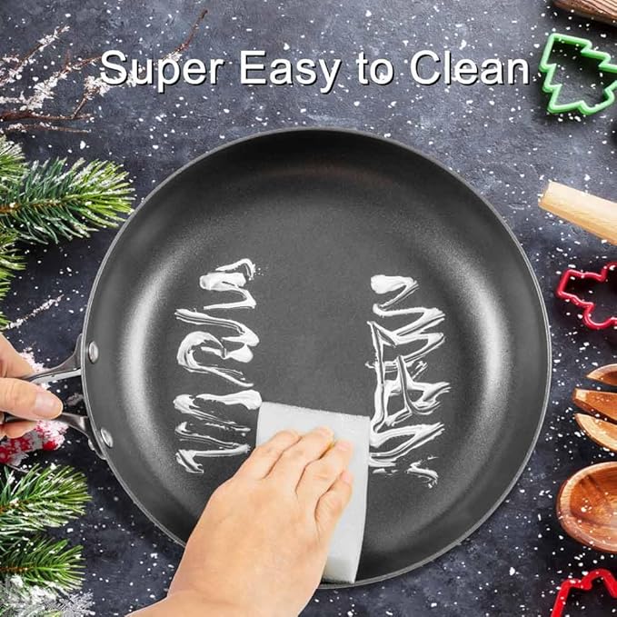AUDANNE Nonstick Pots and Pans Set 9 Pieces Non Stick Kitchen Cookware Cooking Skillets Include Frying Pan with Lid Saucepan Casserole Spoon Turner Spatula PFOA Free for Induction Black