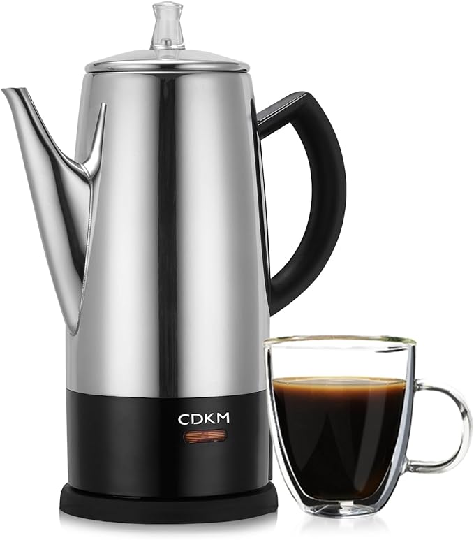 Classic 12 Cup Percolator PC-9822 Stainless Steel with keep warmcordless service (Mirror Polished)