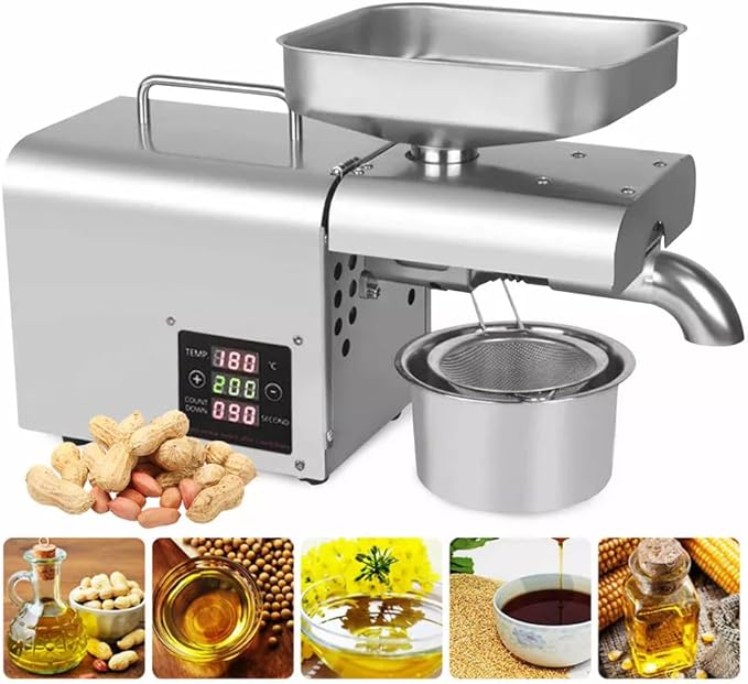 Automatic Oil Press Cold/Hot Oil Extract Machine with Large Feed Opening Commercial Grade Organic Oil Press 304 Stainless Steel Squeezer for Flax Peanut Canola Sesame 610W