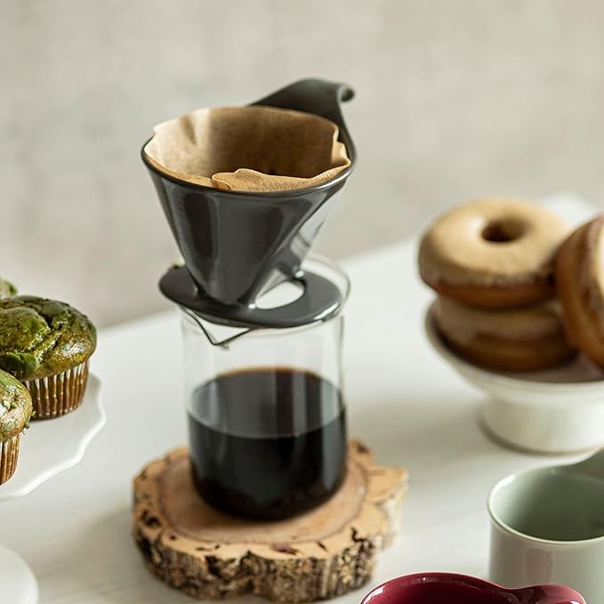 Zero Japan - Bee House Pour Over Coffee Dripper - Lead-Free &amp Cadmium-Free Ceramic Coffee Maker with Elegant Peek Hole Drip Cone Brewer Coffee Gifts Brewing Accessories - Black Standard Size