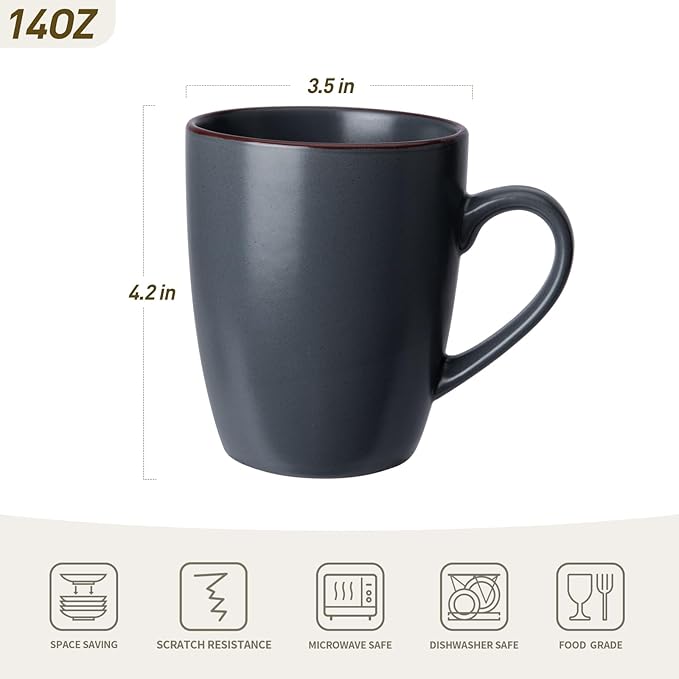 Famiware Venus Plates and Bowls Sets with Coffee Mugs Set 18 Pieces Stoneware Dinnerware Sets Charcoal