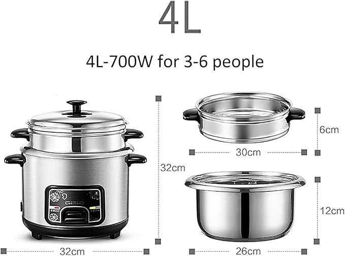Rice Cooker - Rice Cooker With Steamer Basket 2/3/4/5L Home Intelligent Insulation Rice Cooker Multifunction Stainless Steel Inner Pot Rice Cooker With Spoon Steamer And Measuring Cup (Size : 4L-7