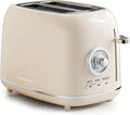 2-Slice Toaster Wide Slots 7 Bread Shade Settings Stainless Steel Bagel Cancel and Defrost Functions Removable Crumb Tray Retro Style ToasterBeige
