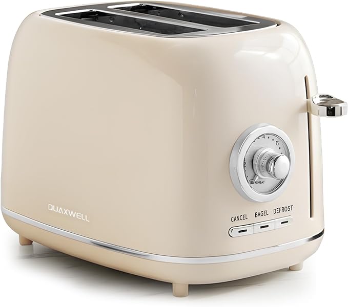 2-Slice Toaster Wide Slots 7 Bread Shade Settings Stainless Steel Bagel Cancel and Defrost Functions Removable Crumb Tray Retro Style ToasterBeige