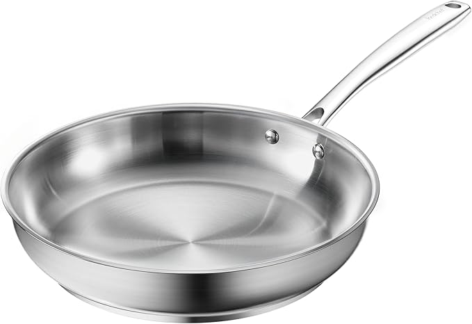 Redchef Large Stainless Steel Frying Pan Heavy Duty Uncoated Skillet for Searing Steak Induction Ready Cookware with Even-Heat Base Oven Safe &amp Dishwasher Safe 11 Inch