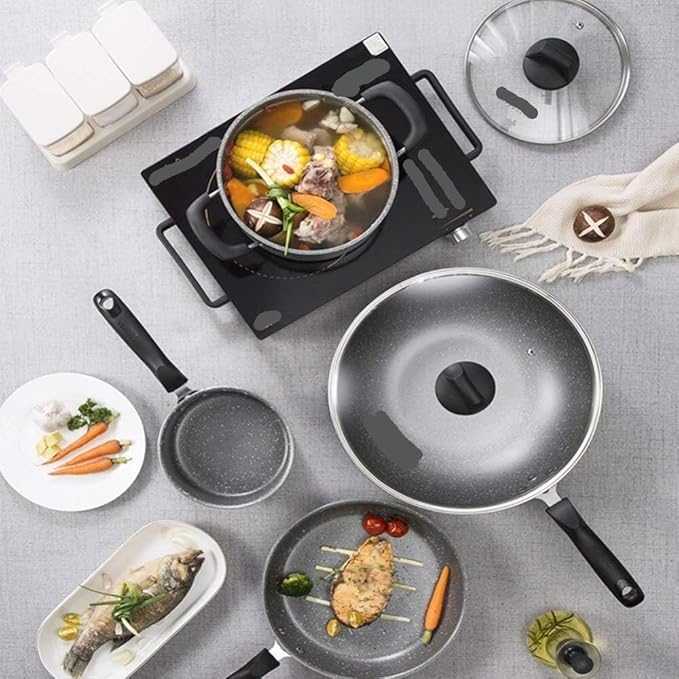 Kitchen Cooking Sets Set of 4 Nonstick Cookware Set Induction Pots and Pans Sets Frying Pan Saucepan Stock Pot for Home Cookware Sets