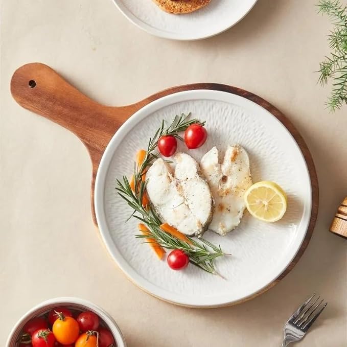 Dinnerware Sets Beige Relief Plates and Bowls Sets 12 Pieces Stoneware Dinnerware Set Service for 4