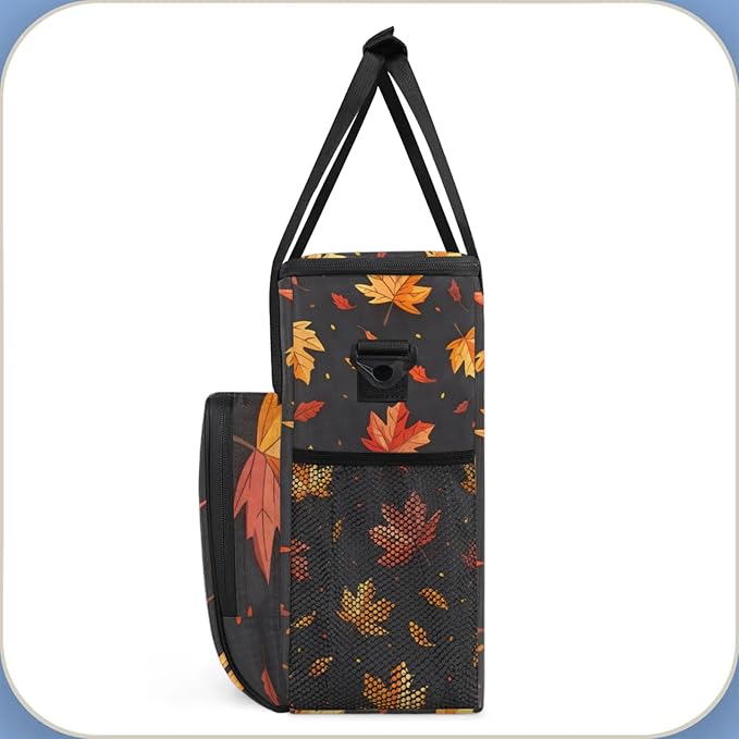 Maple Leaf Theme Coffee Maker Travel Bag for Keurig K-Mini/K-Mini Plus Insulated Waterproof Tote with Pockets for K-Cup Portable Single-Serve Brewer Case