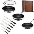 HexClad Hybrid Nonstick 11-Piece Cookware Set 10 Pan 10 Wok 12 Pan with Lid 6-Piece Essential Knife Set and Magnetic Knife Block