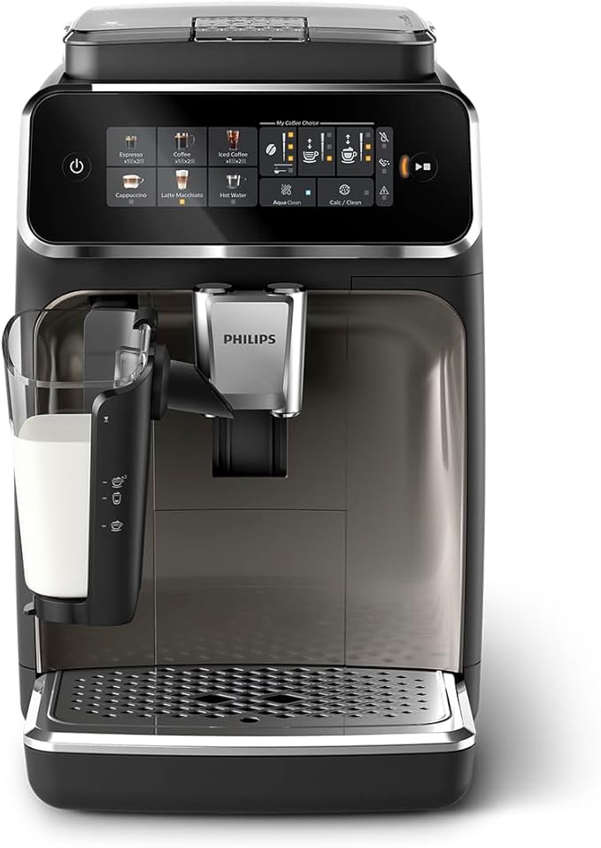 PHILIPS 3300 Series Fully Automatic Espresso Machine - LatteGo Milk System 5 Coffee Varieties Intuitive Touch Display SilentBrew 100% Ceramic Grinder AquaClean Filter Glossy Black (EP3347/90)