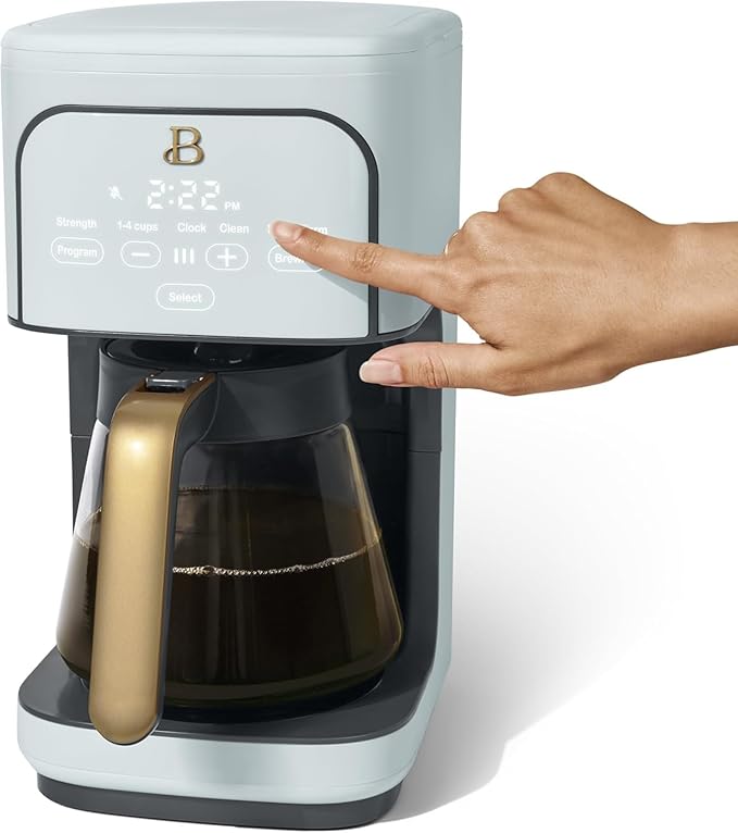 B - 12-Cup Programmable Coffee Maker with Touch Controls Auto Brew Timer Reusable Filter Large Glass Carafe Countertop Coffee Machine (Hydrangea)