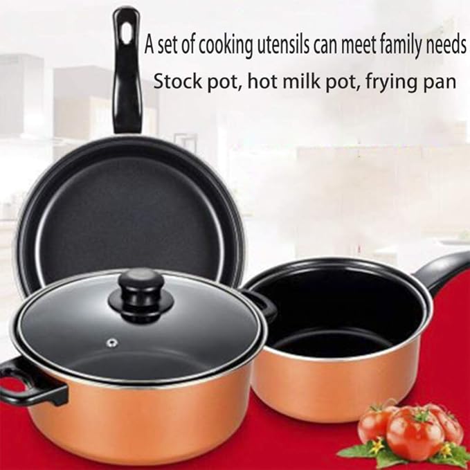 Nonstick Cookware Set Induction3 Piece Cooking Pots and Pans with Lids Home Kitchenware with Saucepan Frying Pan Stockpot Oven SafeEasy to Clean Large Pan