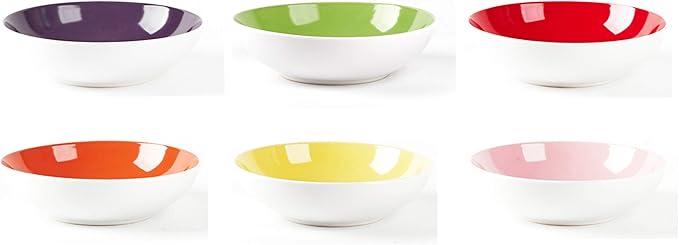Stoneware Coupe Shape Soup/Pasta Bowl - 8 inch - Set of 6 Very Rose Assorted Colors