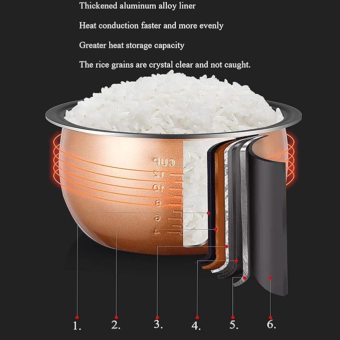 Rice Cooker with Steamer Non-Stick Inner Pot Intelligent Insulation Make Rice &amp Steam Healthy Food &amp Vegetables (5L) ()