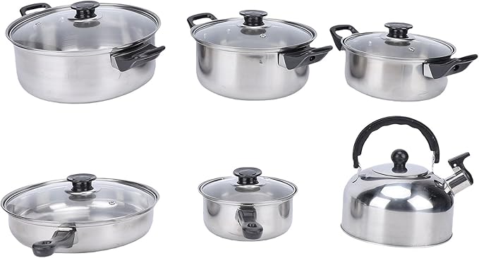 Stainless Steel Cookware Set Durable Pots and Pans with Glass Lids for Professional Cooking and Home Kitchen Use