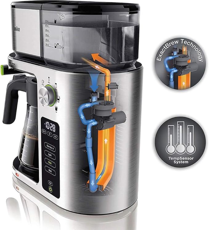 Braun MultiServe Coffee Machine 7 Programmable Brew Sizes / 3 Strengths + Iced Coffee &amp Hot Water for Tea Glass Carafe (10-Cup) White KF9150WH