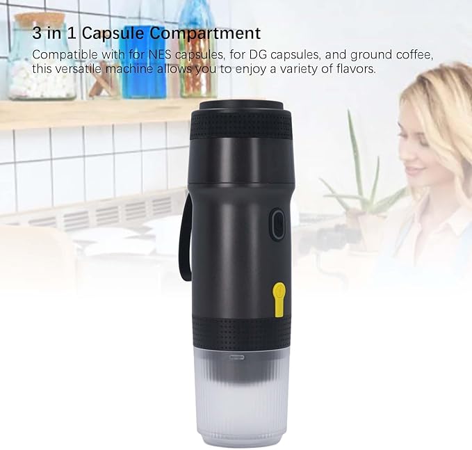 Dpofirs 3 in 1 Portable Coffee Maker for NES Capsules for DG Capsules Ground Coffee 20 Bar Mini Coffee Maker 12V Electric Travel Expresso Maker for Camping Travel RV Hiking