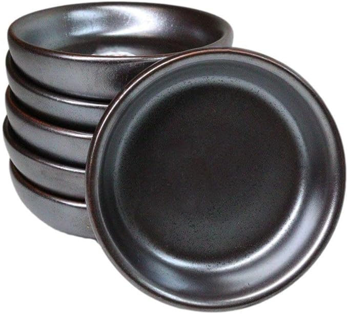 Ebros Gift Iron Black Clay Underglaze Technique Tetsu Kesho Porcelain Collection Dinnerware Serveware Kitchen Set Asian Japanese Restaurant Supply (Pack Of 6 Round Condiment Sauce Dishes 1.5oz)