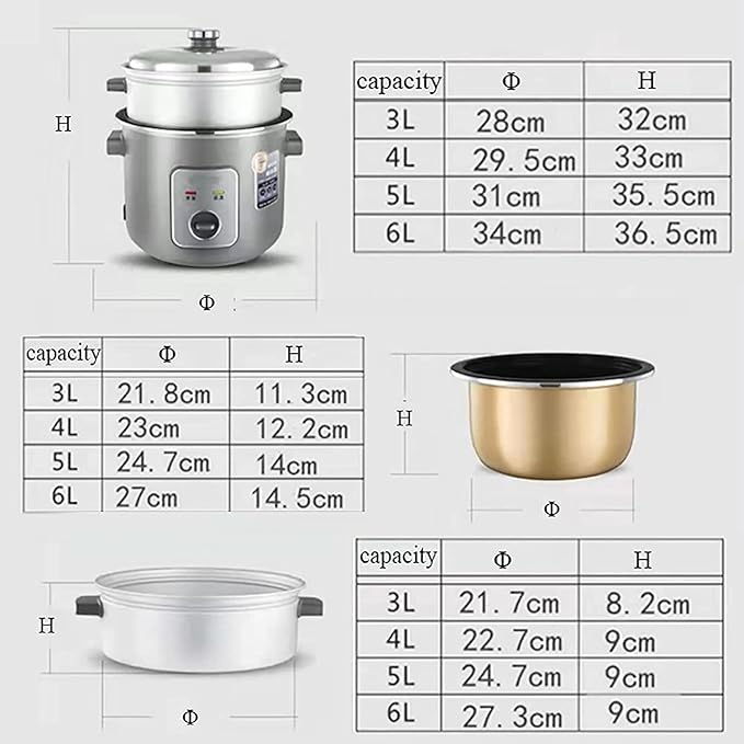 Rice Cooker with Steamer Home Old Fashioned Rice Cooker Automatic Thermal InsulationNon-Stick Innerfor 2-10 People