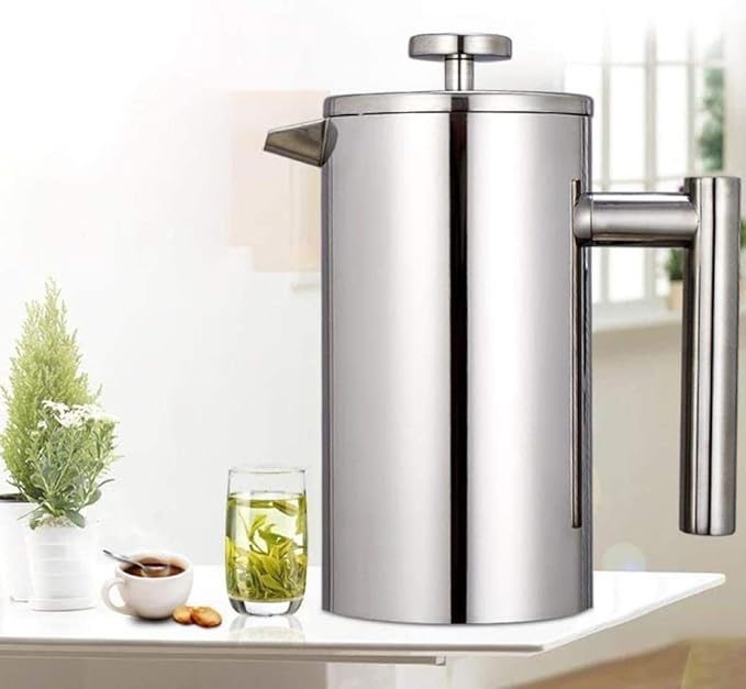 French Press Coffee Maker 304 Stainless Steel Coffee Press Cold Brew Heat Resistant Thickened Borosilicate Coffee Pot for Camping Travel Gifts(1000ML)