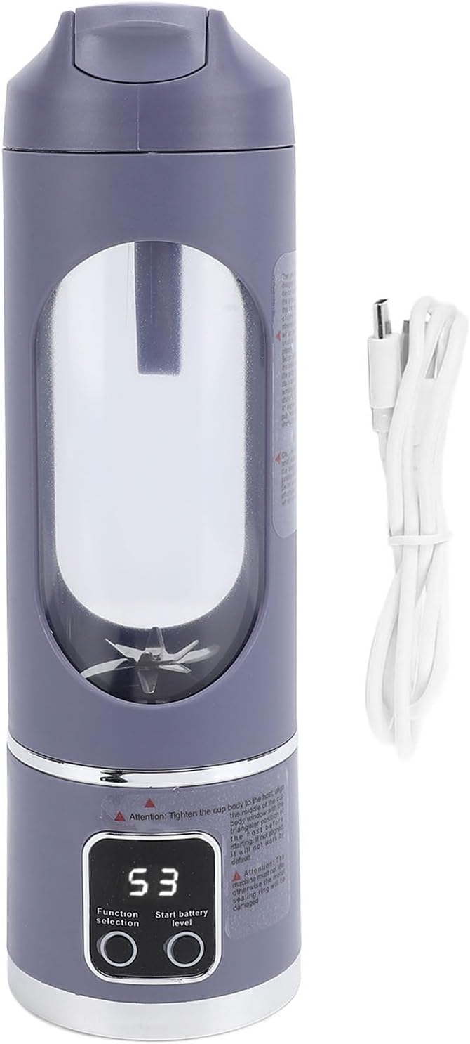 450ML Portable Juicer Cup - USB Rechargeable Travel Blender with 12 Blades &amp 3 Speeds - Smoothies &amp Fruit Juices for Home Office and Outdoors (Violet)