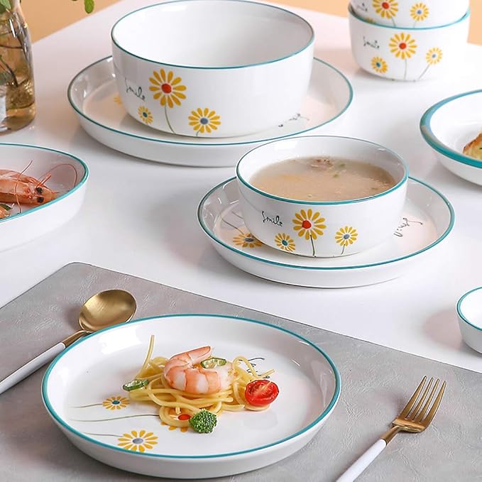 New Dinnerware SetsCeramics Dinnerware Set Creative Daisy Pattern Porcelain Dinner Set Of 52 / Simple Style Plates And Bowls Sets For Family Gathering And Restauran