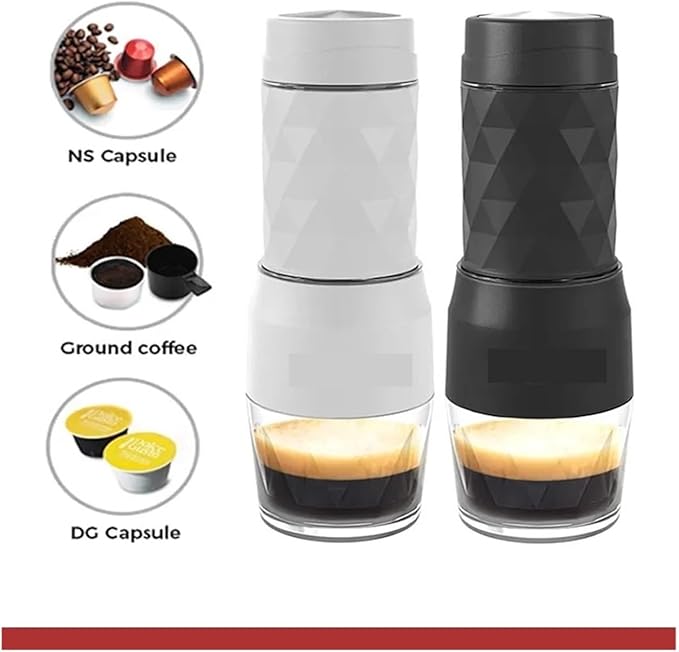 3 In1 Hot/Cold Portable Coffee Machine Manual Espresso Maker For Capsule &amp Ground Hand Press Brewer Home Office Travel(Bianco) (Bianco)