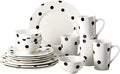 Modern Porcelain 16-Piece Dinnerware Set Plates and Bowls Set for 4 Black Polka Dot DinnerwareDishwasher &amp Microwave Safe Ceramic Dish Set for Home Dining Gifts