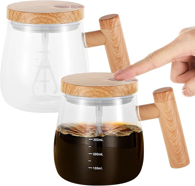 Cup Glass Stirring Auto 400 Ml for Coffee Juice Milk Mixed Portable Rechargeable Rotating Blender Electric Automatic Mixing Cup with Handle &amp Lid 2 Pcs Coffee Mugs Glass Mixing Self